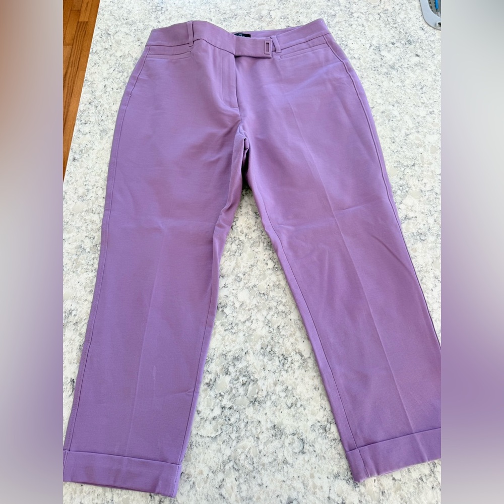 Pair of White House Black Market Black and Purple The Slim Cropped Pants - Picture 9 of 15